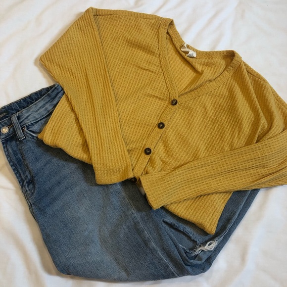 Tilly's Tops - Tilly’s Yellow Waffle Knit Cardigan